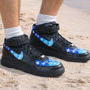 Men’s Nike Air Force 1 High – Black & Blue Custom Collector Pair Size 13